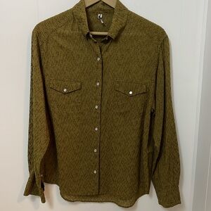IRO Press Stud Fastening Detail Snap Front Shirt Olive Green Western Boucle S